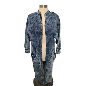 Vintage 80s Acid Wash Denim Trech Style Chore Coat Womens Size 18 - L/XL